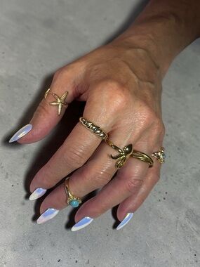 Beleza Curated Ocean Inspired Gold Tone Ring Set of 6 Faux Turquoise
